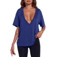 thumbnail image 3 of Summer Short Sleeved Women Deep V Neck Solid T Shirt Tops, 3 of 4