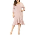 thumbnail image 5 of GRACE & GRANDEUR Women's Plus Size Valentines Day Bodycon V-Neck 3/4 Sleeve Slim Ruffle Hem Wrap Dresses 4X Pink, 5 of 8