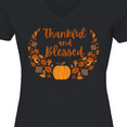 thumbnail image 4 of Inktastic Thankful and Blessed Pumpkin and Fall Leaves Women's V-Neck T-Shirt, 4 of 5