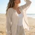 thumbnail image 6 of GZWYHT Cotton Linen Sun Shirt For Women，Womens Athletic Tops Hiking Shirts Swim Shirt Cotton Linen Sun Shirt Retro Vacation Style Long Sleeve Sun Shirt Women Solid Color Beige L, 6 of 9