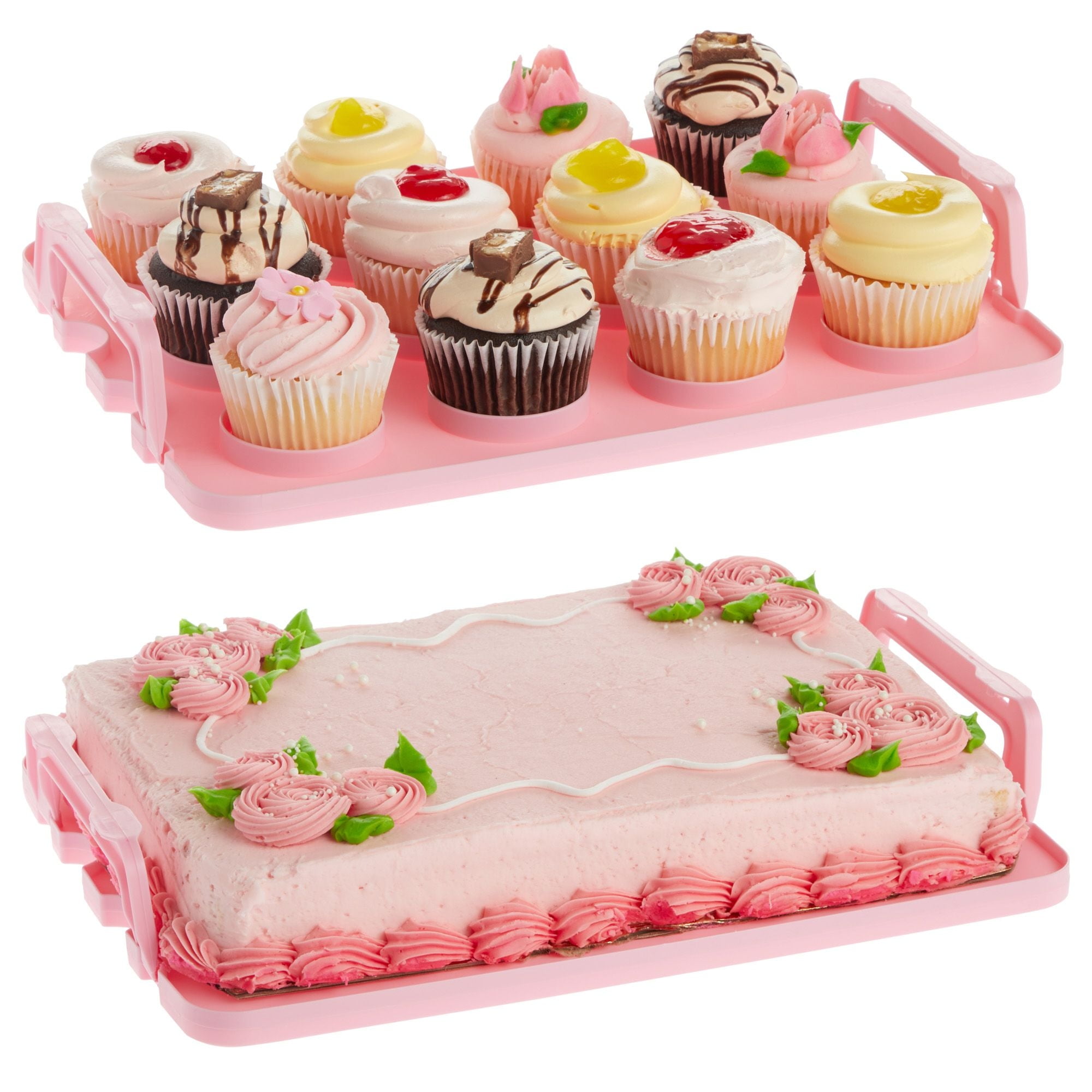 Juvale 3-Tier Cupcake Carrier - Airtight Plastic Container for Baking - Stackable Cupcake Containers & Removable Trays - Portable Cake Transport Holder - Holds 36, Pink, 13.5"x10.25"x10.75"