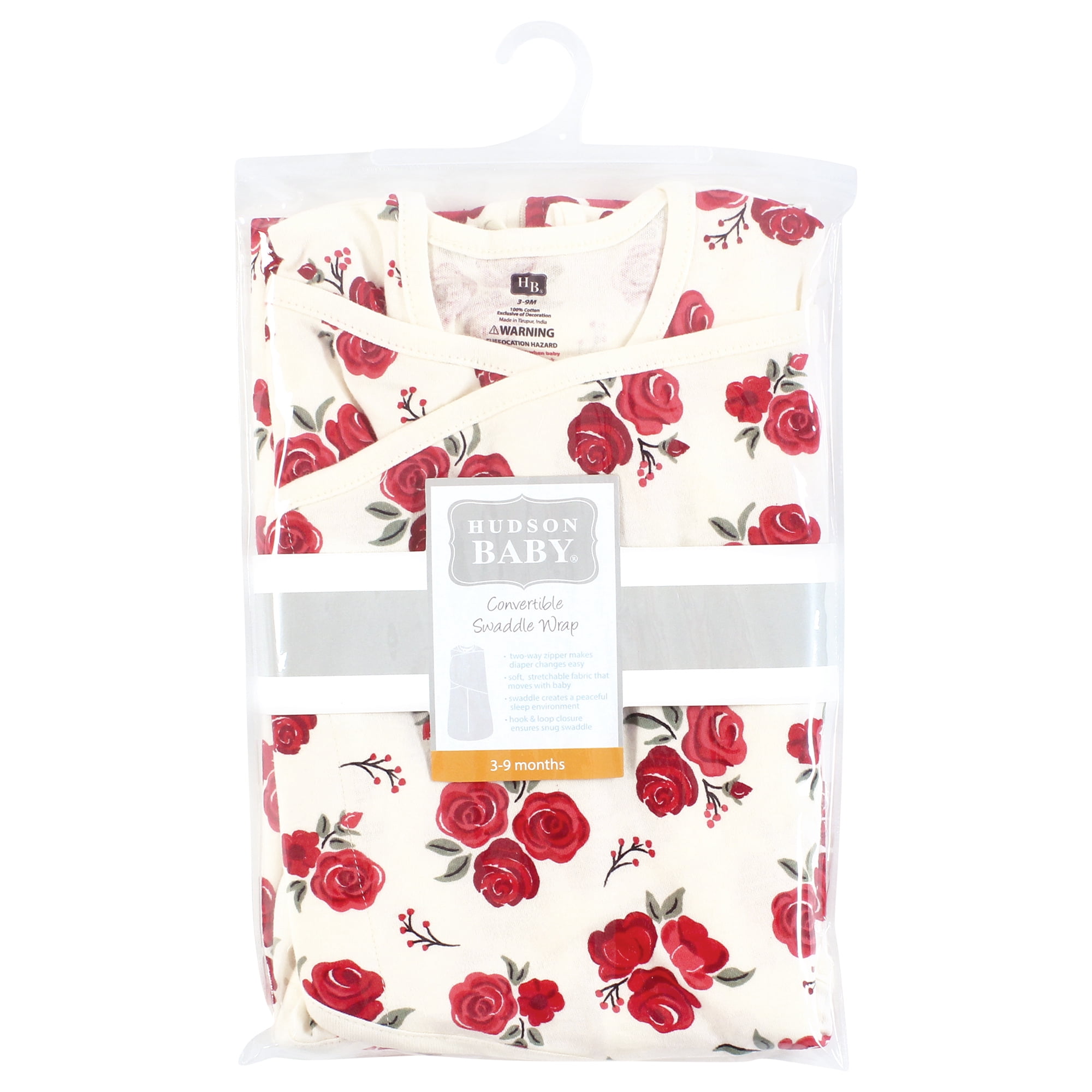 Hudson Baby Infant Girls Convertible Swaddle Sleep Sack, Red Rose, 3-9 Months