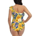 thumbnail image 5 of Rateoe Vintage White Yellow Sunflower Pattern Women One Piece Swimsuits Tummy Control One Shoulder Bathing Suits Ruffle Swimwear-XX-Large, 5 of 6