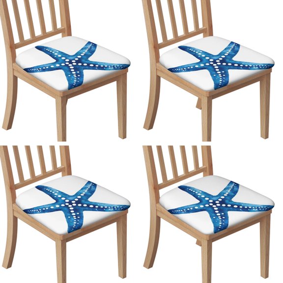 Summer Ocean Starfish Seat Covers for Dining Room Chairs Set Of 4,Stretch Printed Washable Chair Seat Cover with Elastic Ties and Button,Removable Waterproof Couch Cushion Covers