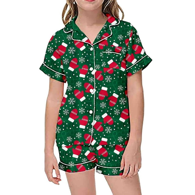WEAIXIMIUNG Ensemble de Pyjama Décontracté pour Enfants avec Haut à Manches Courtes et Col Boutonné Imprimé et Short 8-9 Ans