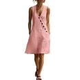 thumbnail image 2 of Women's V-Neck Sleeveless Asymmetrical Button Down Mini Shift Dress with Pockets, 2 of 7