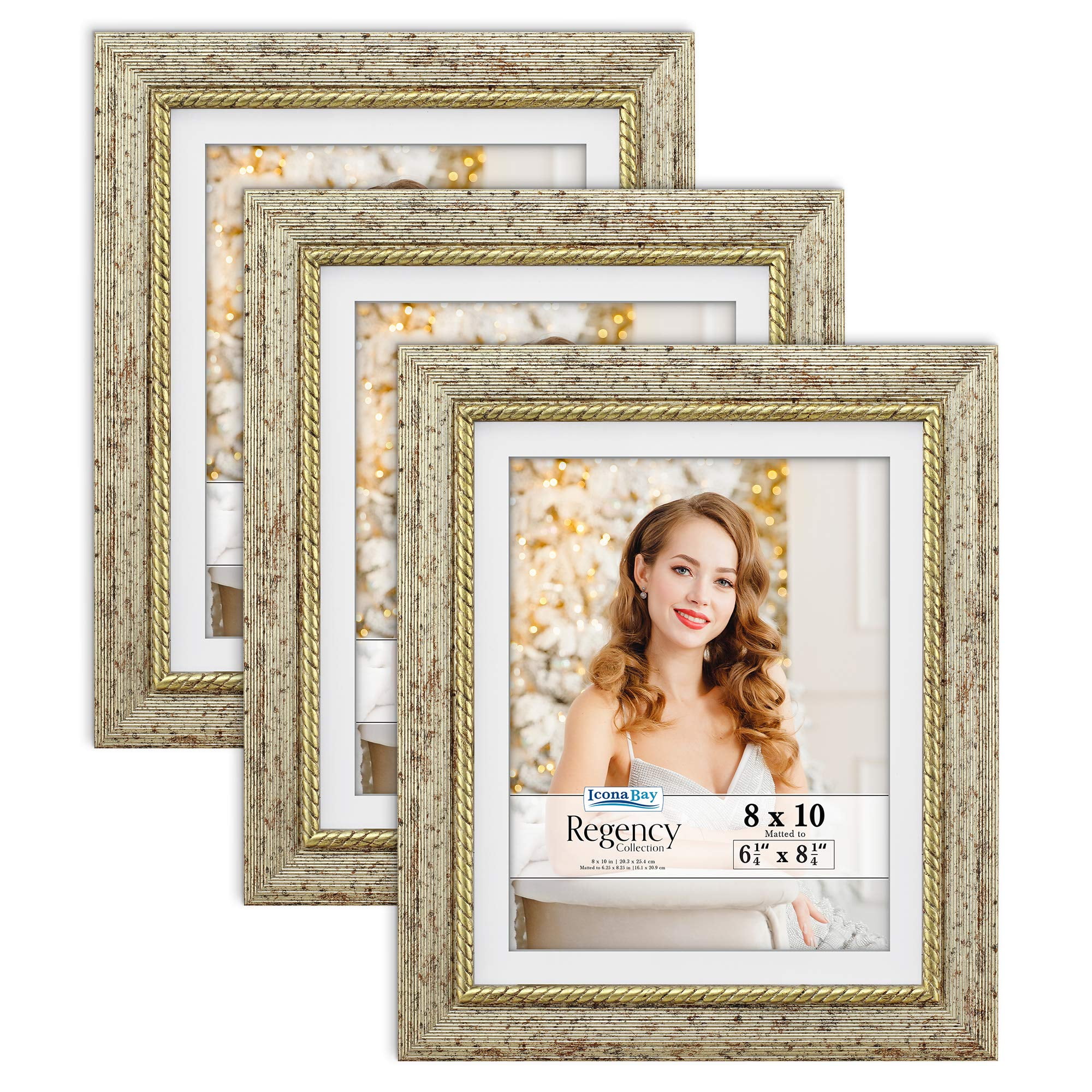 Icona Bay 8x10 Gold Picture Frames W/ Mat, 3 PK, Regency Tabletop