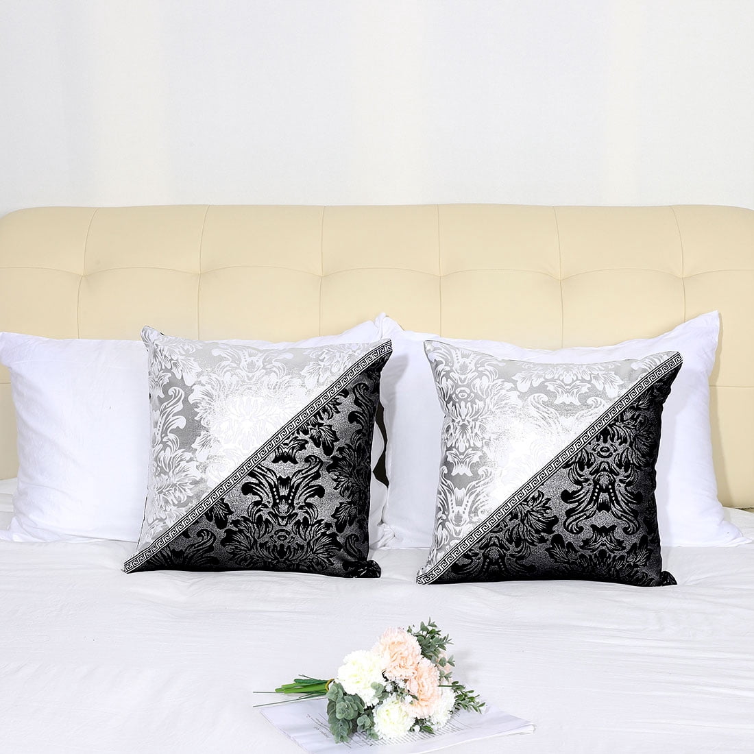 Unique Bargains 2 Pack Geometric Decorative Throw Pillow Covers 18" x18" Black&Silver