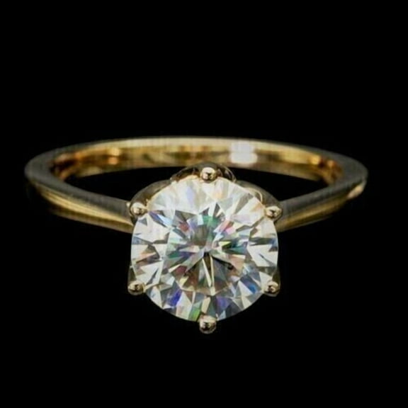 2Ct Lab Created Diamond Round Cut Solitaire Leady Engagement Ring 14K Yellow Gold Plated