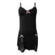 thumbnail image 3 of Mini vestido de encaje para mujer: vestido ajustado con escote pronunciado, espalda descubierta, volantes y corte acampanado, mezcla de poliéster y spandex, para fiestas y discotecas, ropa urbana., 3 of 4