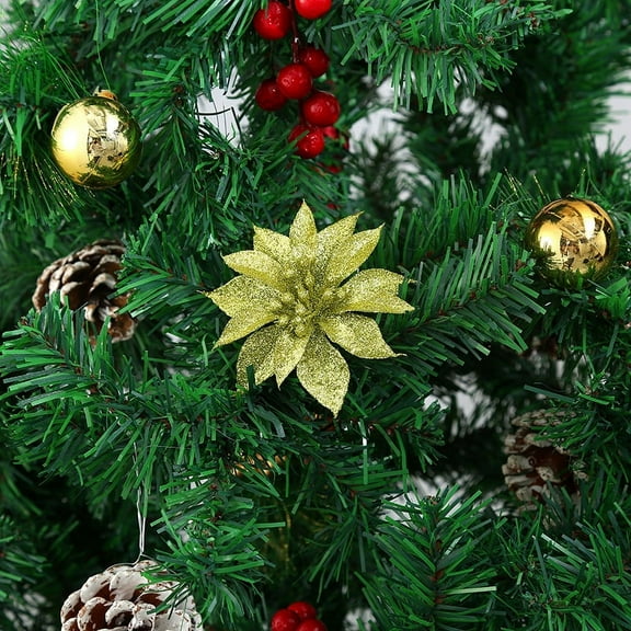 ERDOUY 15 Pcs Christmas Glitter Flowers Christmas Tree Ornaments Shining Artificial Poinsettia Christmas Flowers Decoration with Clips for Holiday Wedding Wreath Party Floral Decorations(Army green)