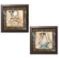 thumbnail image 2 of Gango Home Decor Elegant Tub and Vanity Bathroom Wall Art; Two Blue 12x12in Art Prints in Brown Frames, 2 of 6