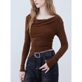 thumbnail image 4 of Kmbangi Womens Long Sleeve Shirts, Solid Color Irregular Oblique Shoulder Ruched Casual Shirts, 4 of 9