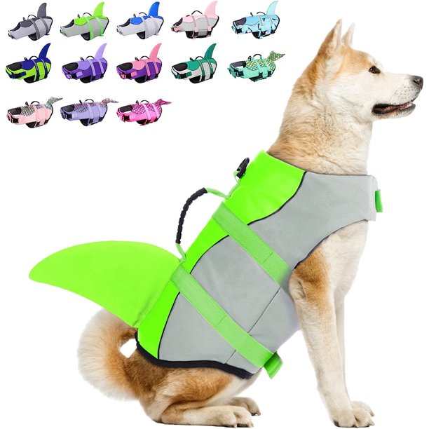 (GreenMedium)Dog Life Jackets, Ripstop Pet Floatation Life Vest for