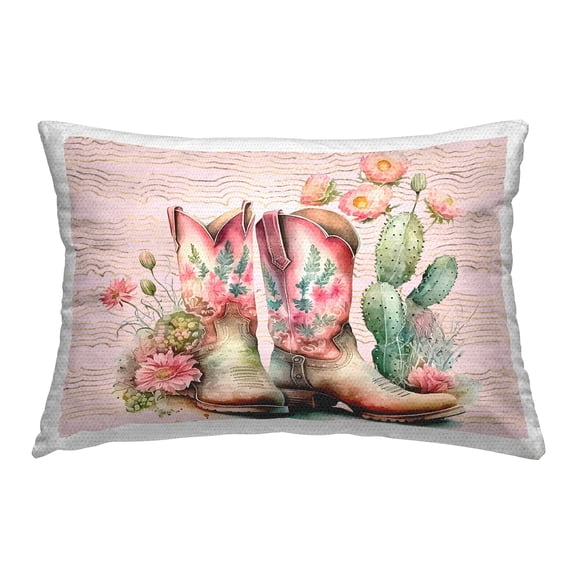 Stupell Industries Country Boots with Cacti Design by Lettered and Lined Outdoor Printed Pillow