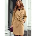 thumbnail image 3 of Women'S Long Trench Coat Elegant Lapel Jacket Casual Autumn and Winter Coat with Belt Khaki S, 3 of 5