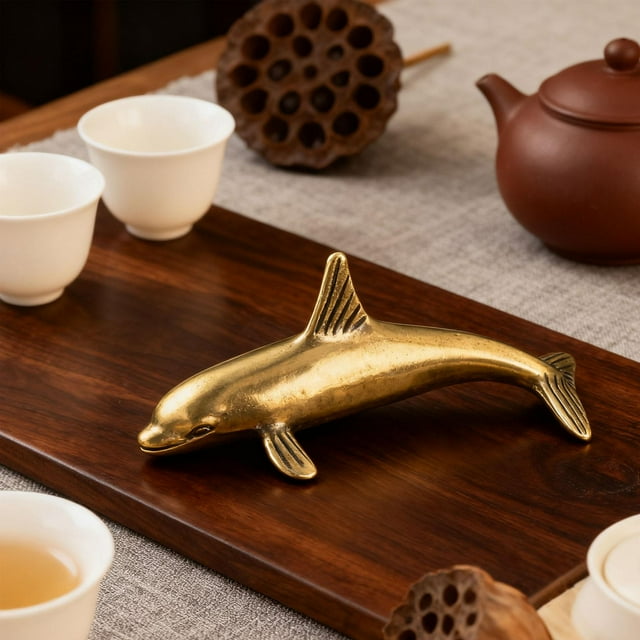 Escultura de delfín de latón, decoración del hogar, regalo de cumpleaños, artesanías creativas, figura de animal marino de cobre, mini para cafetería,