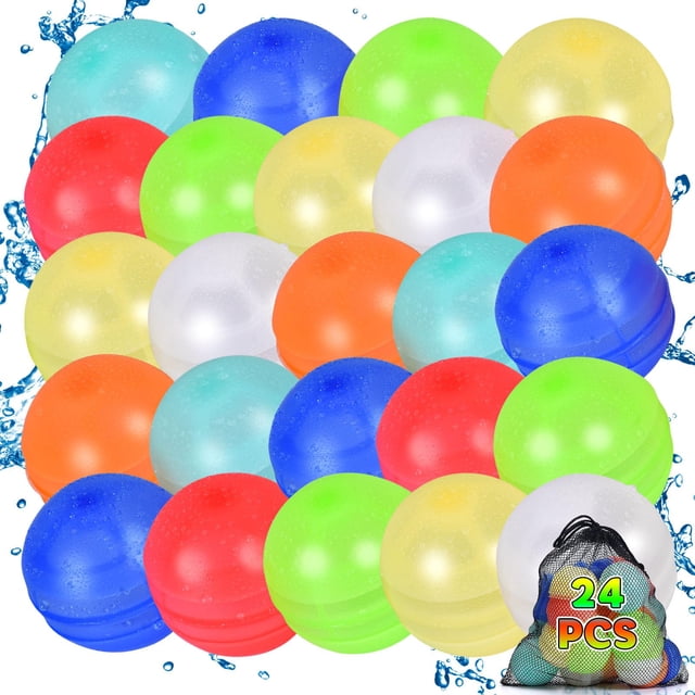 Globos de agua reutilizables RYTABEE con bolsa de malla, 24 unidades, para niños