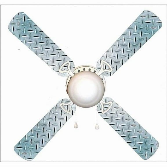 888 Cool Fans F42-0001031 42 in. Diamond Plate Garage Shop Den 4-Blades Ceiling Fan with Schoolhouse Lamp