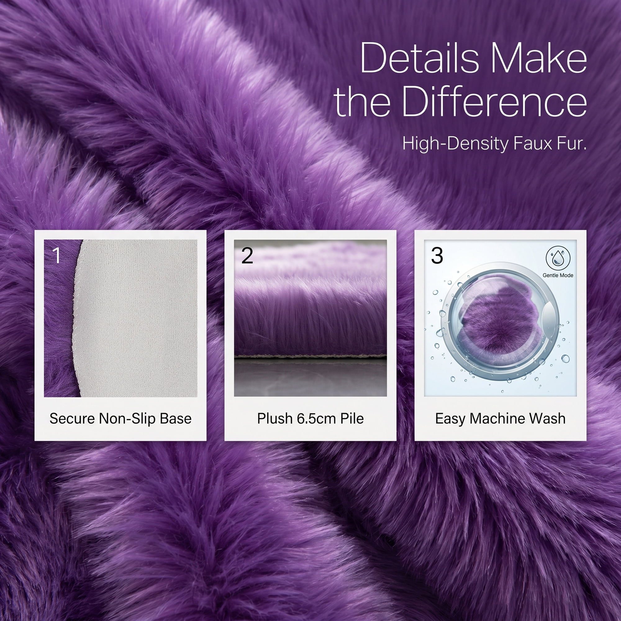 Unique Bargains Ultra Fluffy Bedroom Non Slip Fuzzy Shaggy Area Rug 35" x 24" Purple