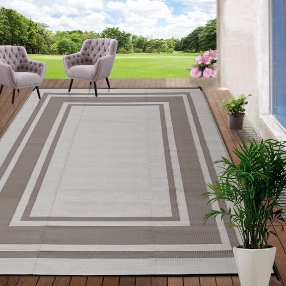 Outdoor Plastic Waterproof Rug 5'x 8' for Patio, Porch, Deck, Backyard, Balcony, Reversible, Geometric