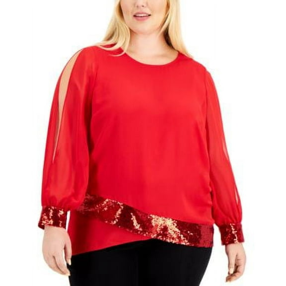 MSRP $65 Jm Collection Plus Size Contrast-Hem Top Red Size 2X