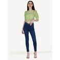 thumbnail image 4 of DressBerry Women's Printed Poly Crepe Crop Shirt Casual Summer Buttoned Front Collared Neck Puffed Elbow Sleeves Western Style Slip-On Light Weighted High Waist Shirt Top, 4 of 6