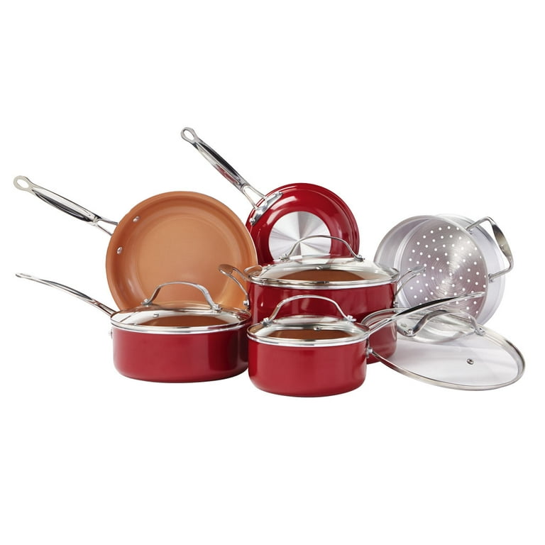 Red Copper 6488803 As Seen On TV Ceramic Copper Cookware Set Red