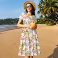 thumbnail image 4 of Naloa Tropical Flamingo Pineapple Print Womens Summer A-Line Dress with Pockets,Short Sleeve Dresses,Flowy Beach Swing Dress for Vacation Travel, 4 of 6