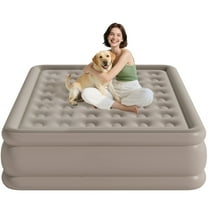 Queen Air Mattress with Built in Pump,Inflatable High Portable,Blow Up Air Bed for Home,Travel and Guest(Khaki)