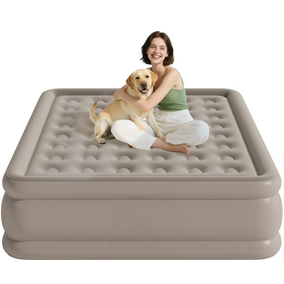 Queen Air Mattress with Built in Pump,Inflatable High Portable,Blow Up Air Bed for Home,Travel and Guest(Khaki)