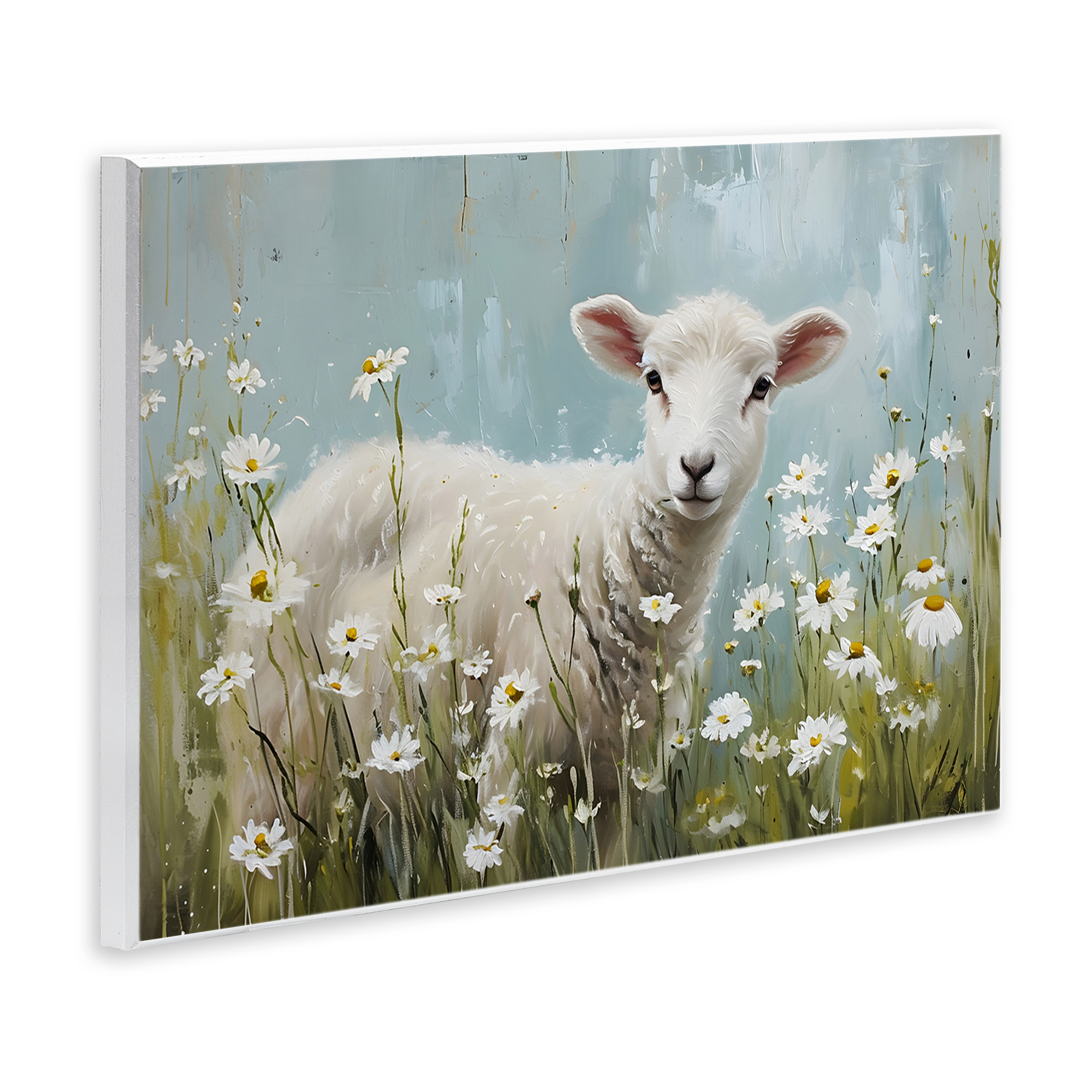 Stupell Industries Lamb Among Daisies Animals & Insects Painting Unframed Art Print Wall Art, 15 x 10