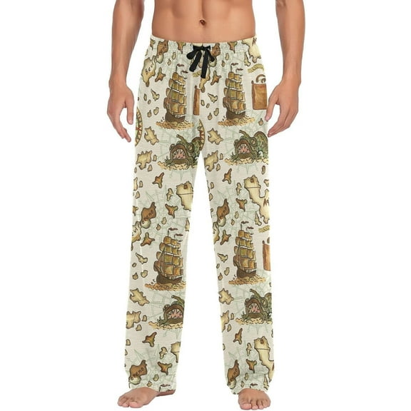 Map Of Treasure Island Men's Pajama Pants, Soft and Comfortable Lounge Sleep Bottoms with Pockets, Men's Sleepwear with Custom Print, Small