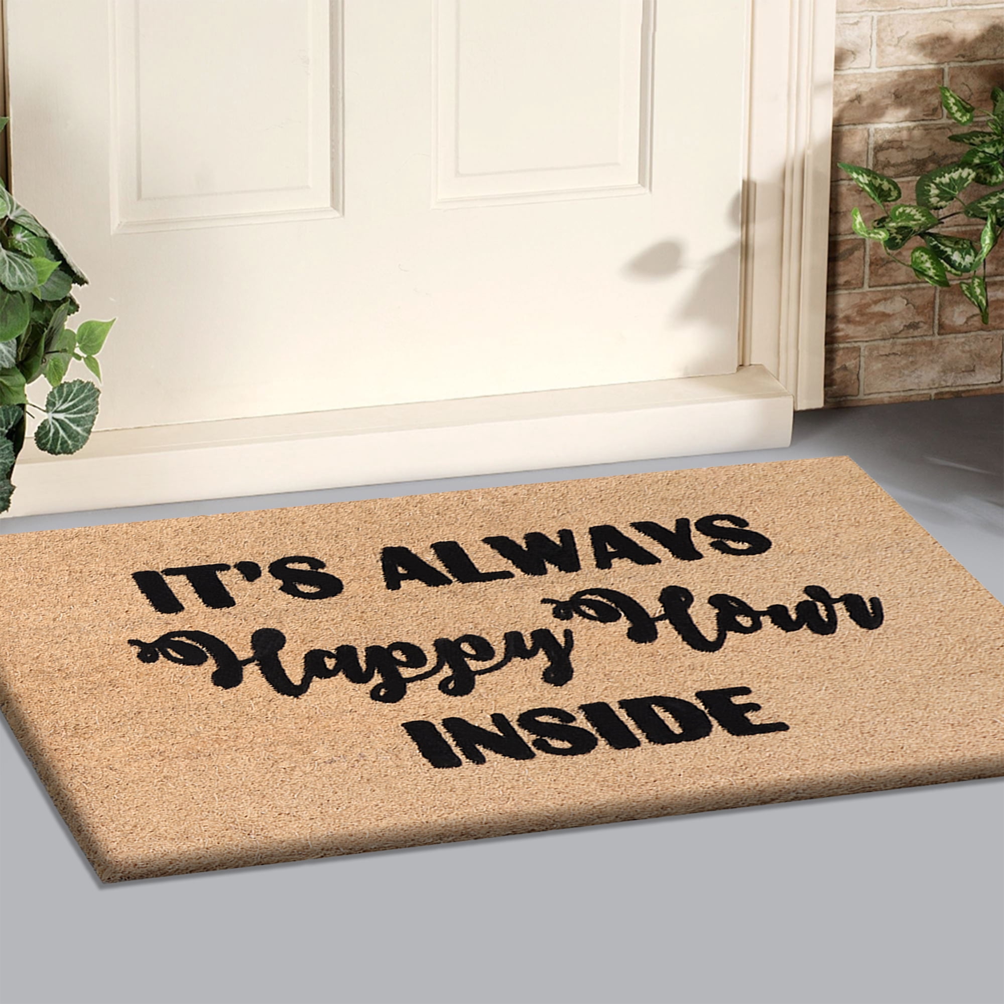 A1HC Natural Coir Flocked Doormat, Happy Hour Black , 18"x30", Durable Outdoor Welcome Mat, Non-Slip, Pet Friendly, Fade Resistant