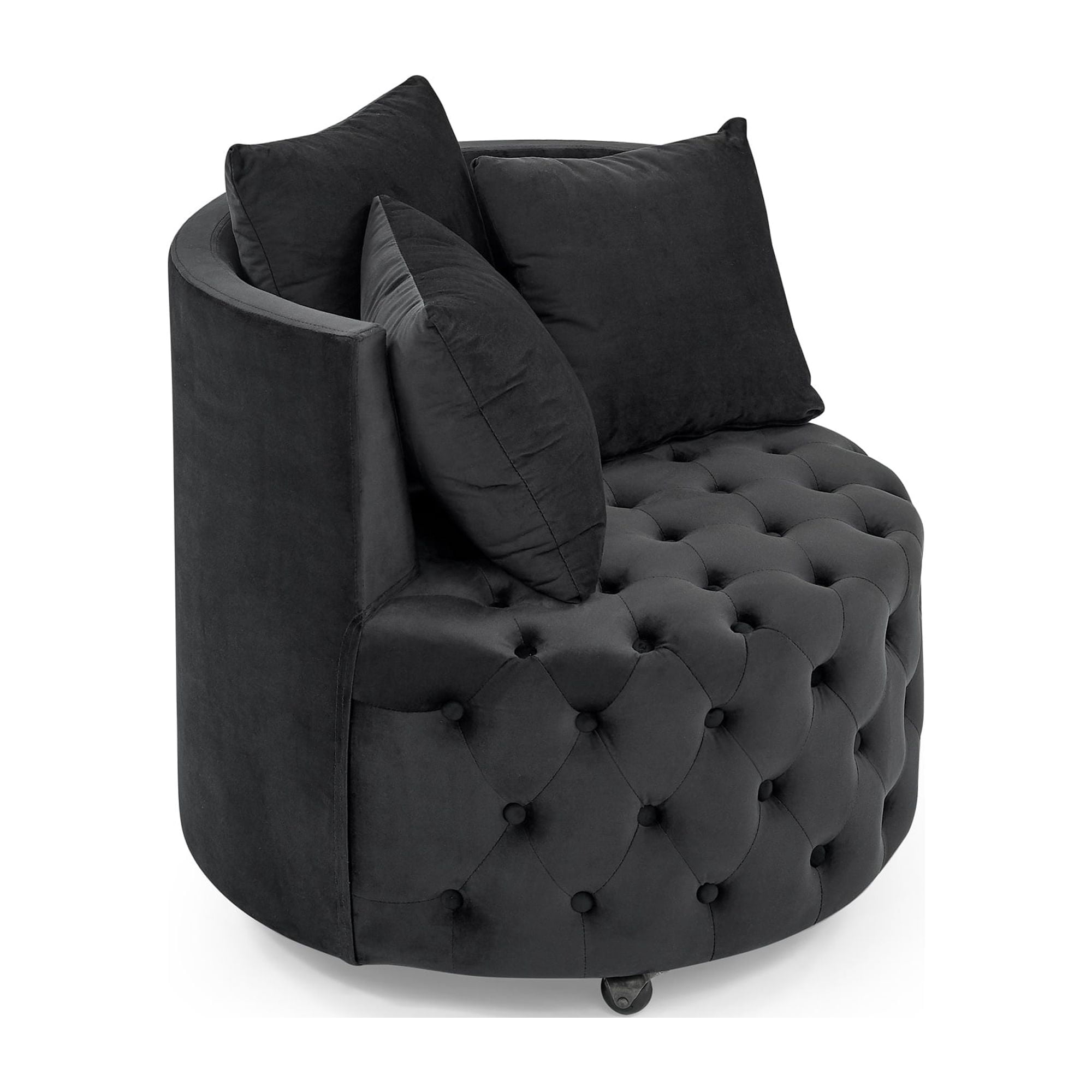 Gewnee Swivel Chair, Black Velvet Modern Glam Accent Chair with Tufted Design & 3 Pillows Included, 250LBS Capacity for Home Office Living Room Bedroom