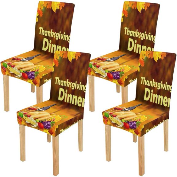 FMSHPON Turkey Fruits and in Happy Thanksgiving Dinner Stretch Chair Cover Protector Seat Slipcover for Dining Room Hotel Wedding Party Set of 4