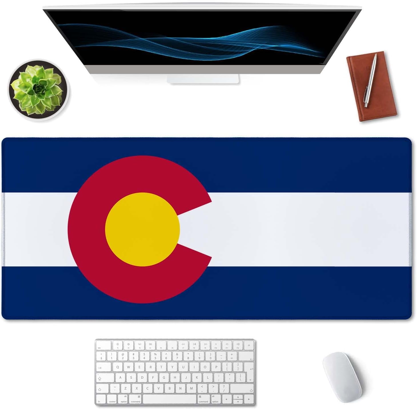 Extended Gaming Mouse Pad Mat Large Desk Mat Non Slip Rubber Base Computer Desktop Laptop Keyboard Mouse Mat Stitched Edges, 35.4x15.7 in XXL Waterproof Mousepad for Work Game, Colorado Flag