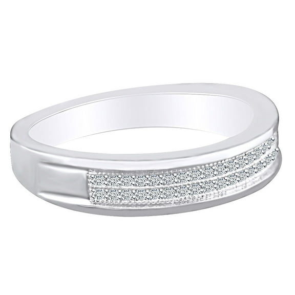 AFFY 0.15 Carat Round Shape White Natural Diamond Men's Two Row Wedding Band Ring 925 Sterling Silver Ring Size-9
