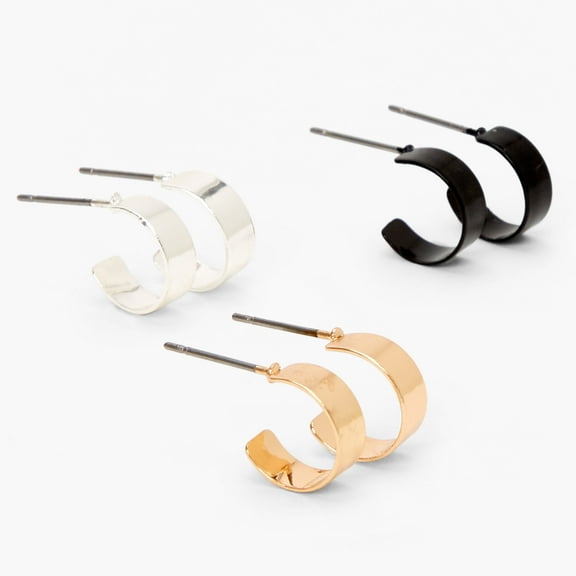Claire's Lot de 3 Boucles d'Oreilles Huggie Or Argent Noir