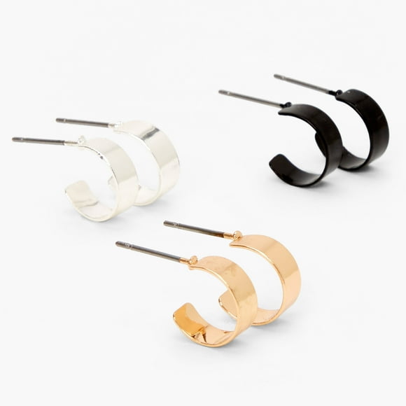 Claire's Lot de 3 Boucles d'Oreilles Huggie Or Argent Noir