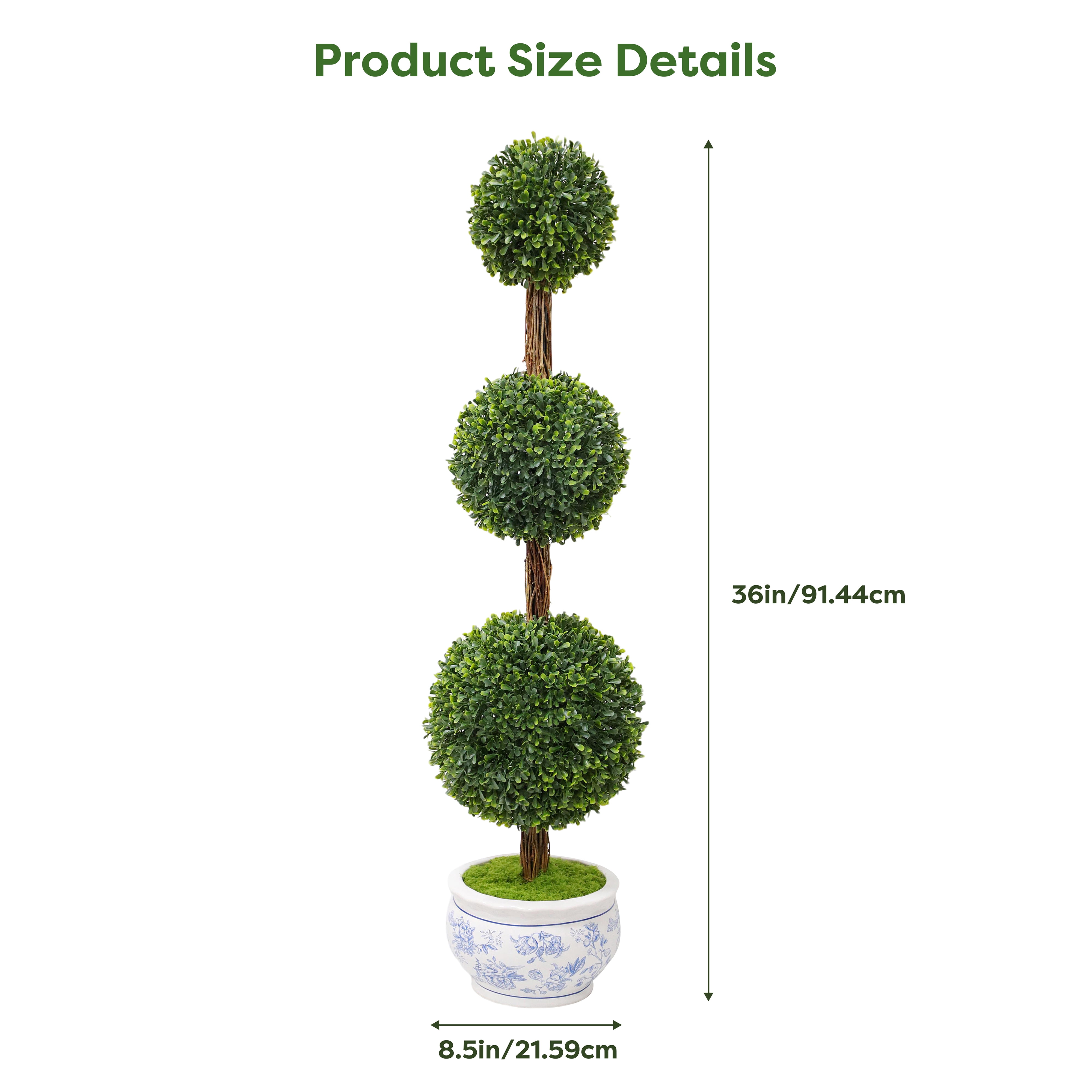 My Texas House Boxwood Artificial 3' Topiary with Blue Floral Pot