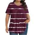 thumbnail image 2 of Liquidation d'Économies! Hauts Oversize pour Femmes en Liquidation, Hauts Blouse d'Été à Manches Courtes pour Femmes, Blouse Mode pour Femmes Imprimée Grande Taille à Manches Courtes Unie pour Dames à Col Rond Plissée, 2 of 5