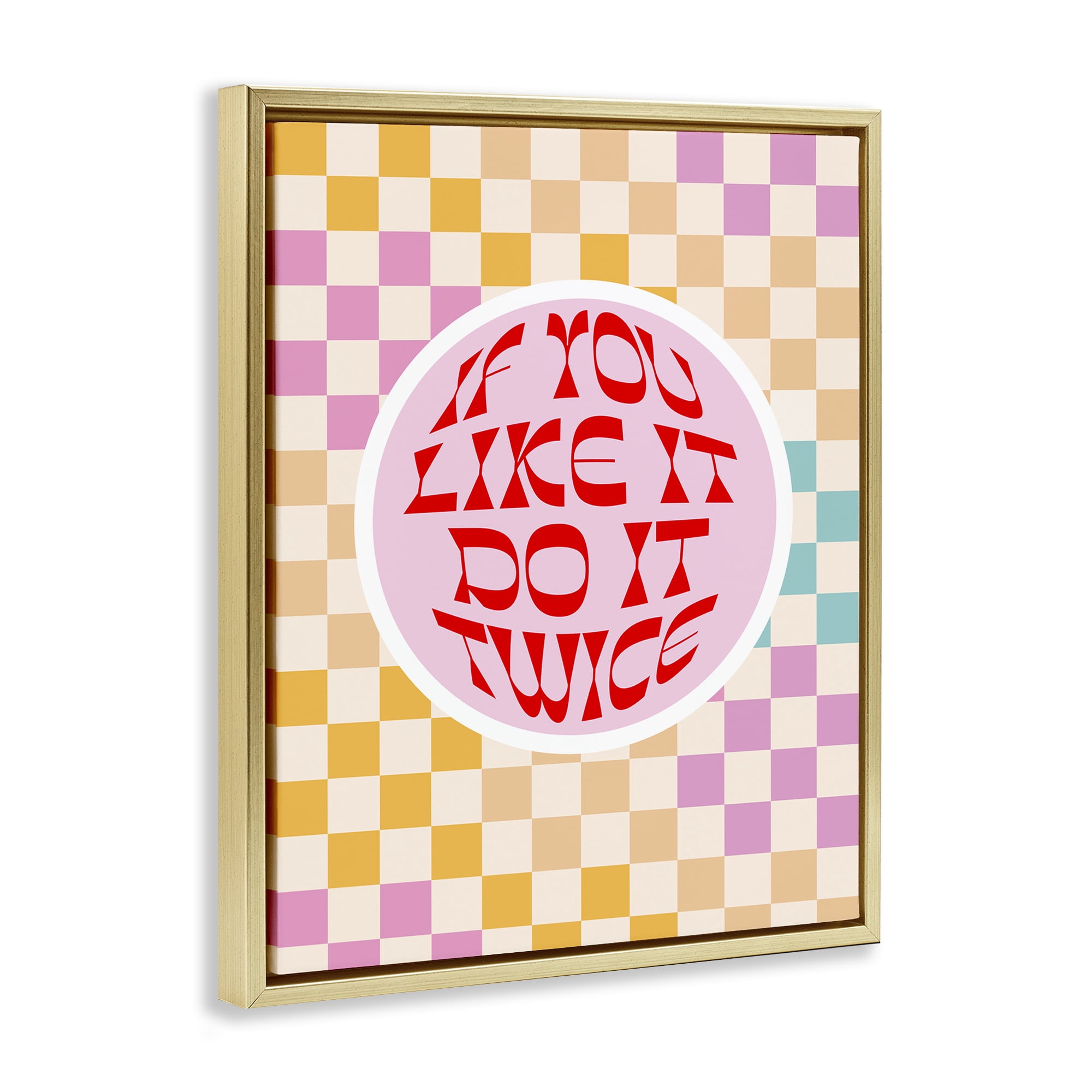 Stupell Industries Groovy Pattern Do It Twice Text & Numbers Painting Gold Floater Framed Canvas Art Print Wall Art, 25 x 31