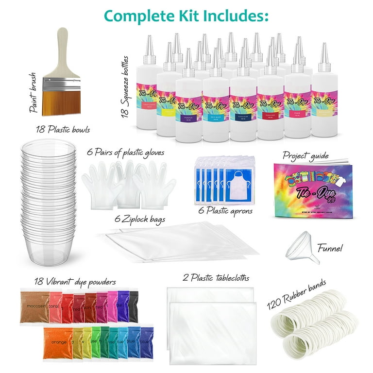 Craftbud DIY Tie Dye Kit for Kids, Adults, Large Groups 18 Colors, Size: Full Kit + Scrunchies & Headbands
