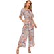 thumbnail image 4 of Pantalones de pierna ancha de cintura alta de manga corta con volantes florales de verano para mujer mono suelto informal gris claro FloralX de talla grande, 4 of 5