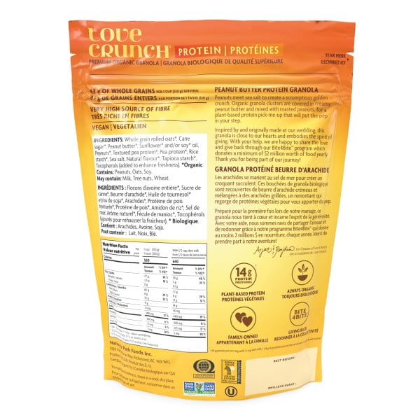 Granola protéiné biologique Beurre d’arachide Love Crunch sac de 312 g Granola protéiné biologique 312 g
