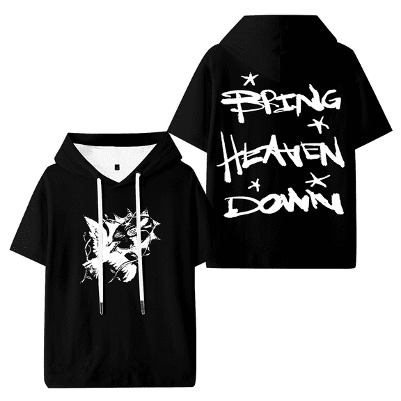 Hulvey Bring Heaven Down Hooded T-shirt Women Men Short Sleeve Tee Casual Fashion Tops