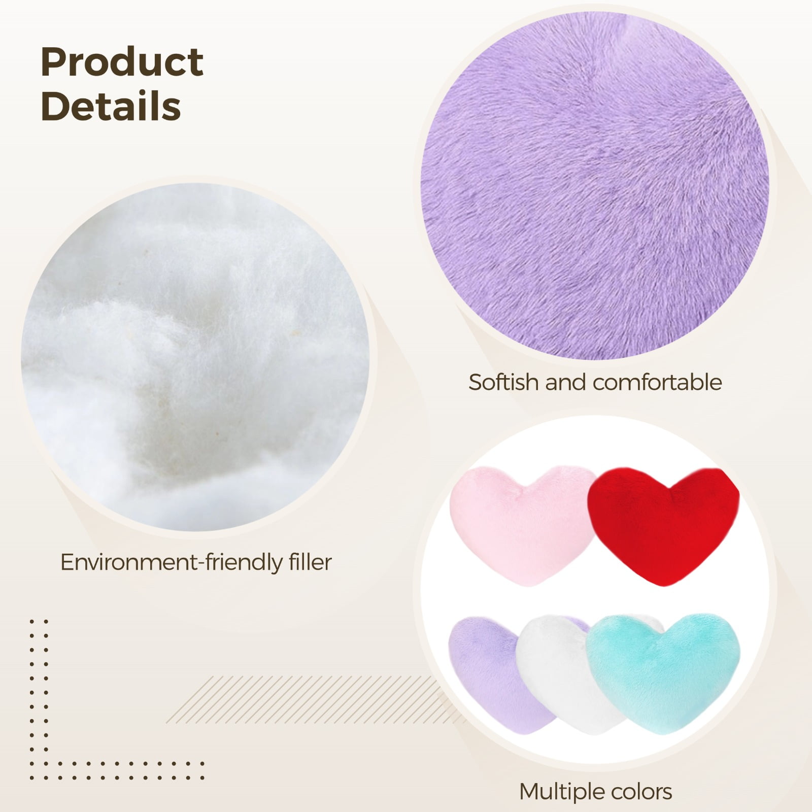 5 Pcs Faux Rabbit Fur Pillows, Heart Shaped Throw Pillows, Soft Decorative Cushions, Cute Pillows for Couch, Bed, and Office, Multi-Color Set