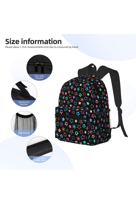 Multi-Colored Stars Print Backpack, Waterproof Backpack with Adjustable Shoulder Straps, Suitable for Campus, Business, Travel, Unisex