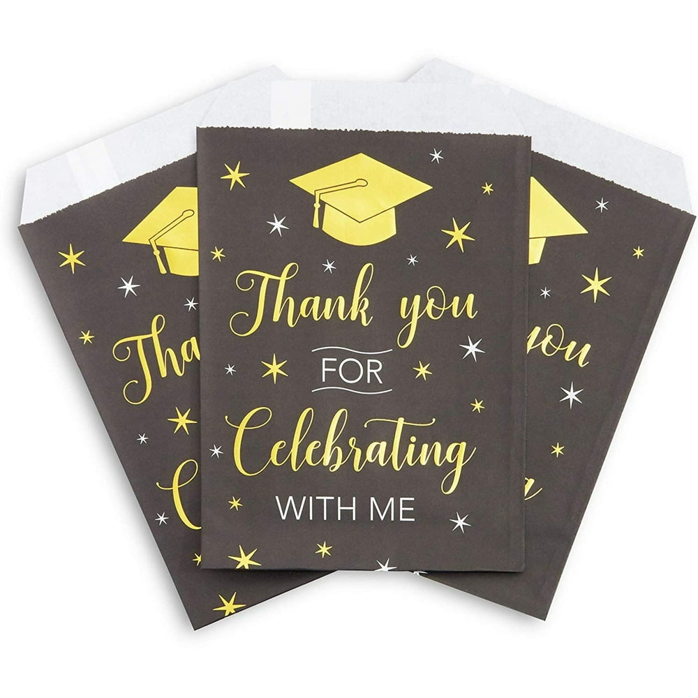 100 Pack Graduation Party Favor Paper Treat Bags, 5 x 7.5 inches Black